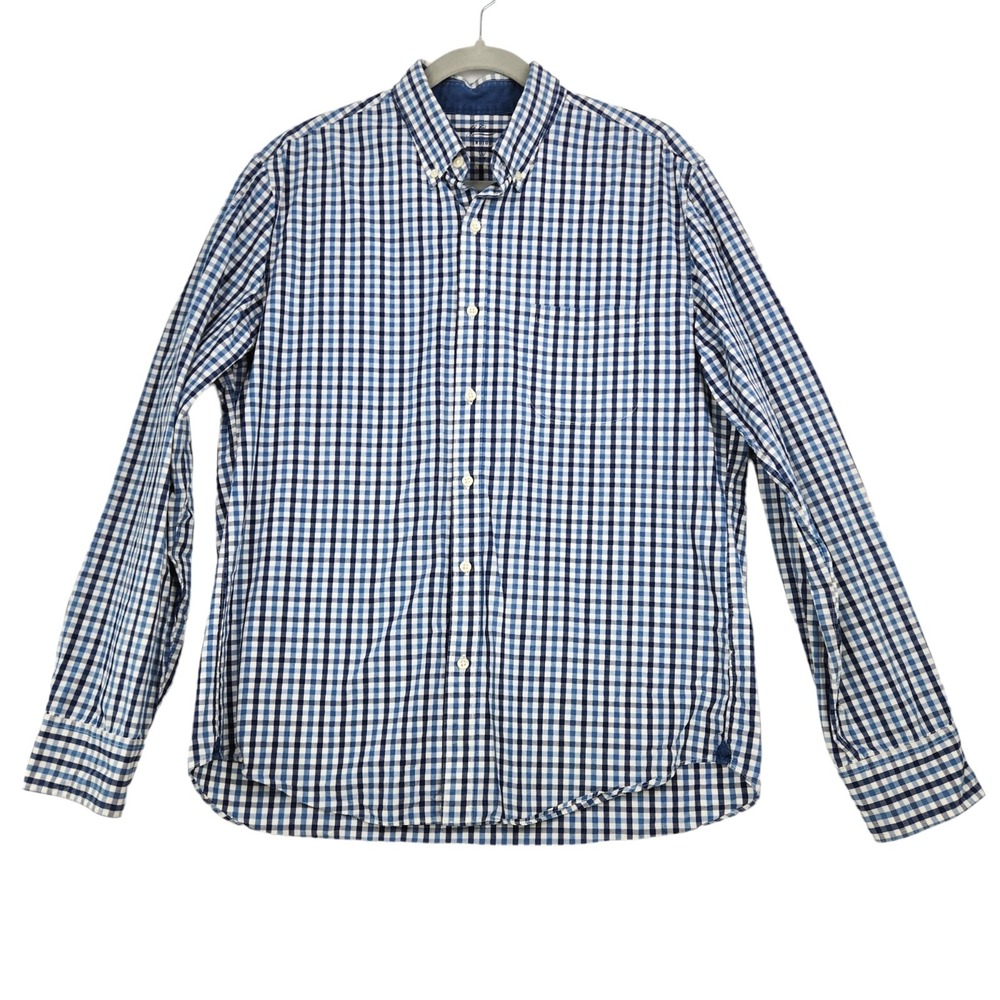 J. Crew Indigo Men's Large Slim Fit 100% Cotton Button Down Shirt Blue Gingham